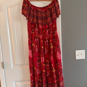 Floral Off-Shoulder Red Dress